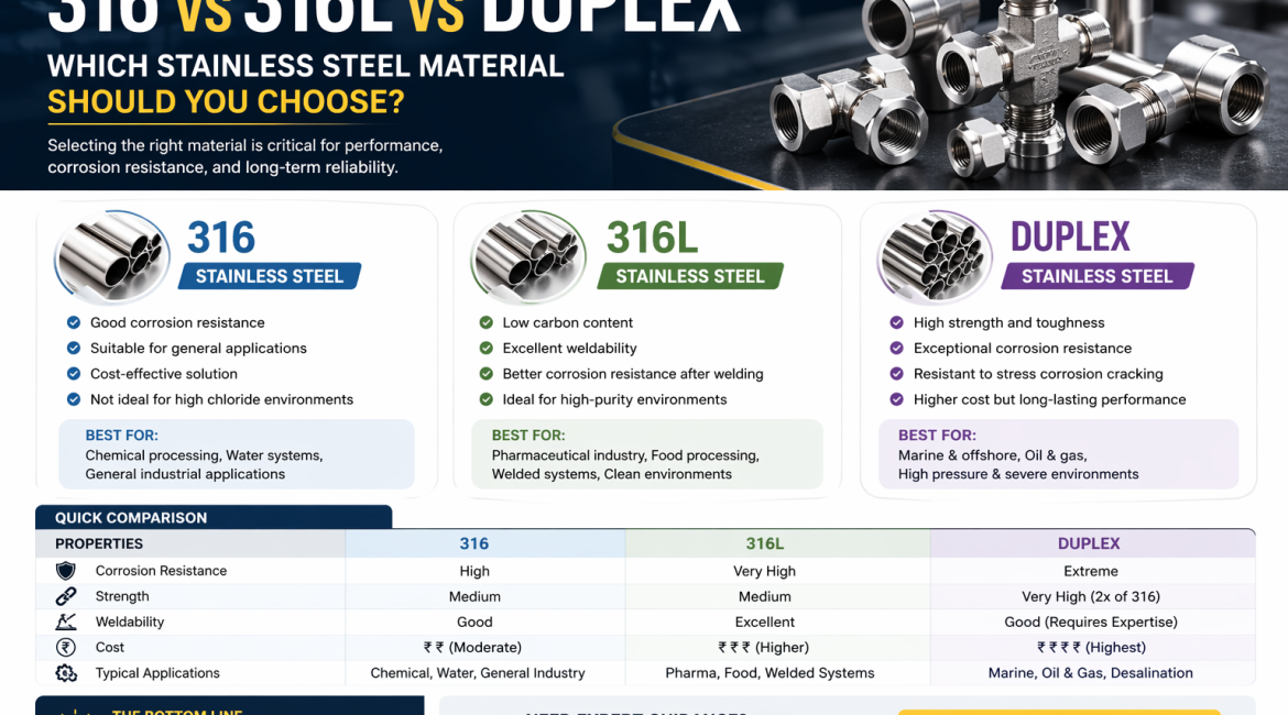316 vs 316L vs Duplex Stainless Steel – Which Material is Best for Tube Fittings?